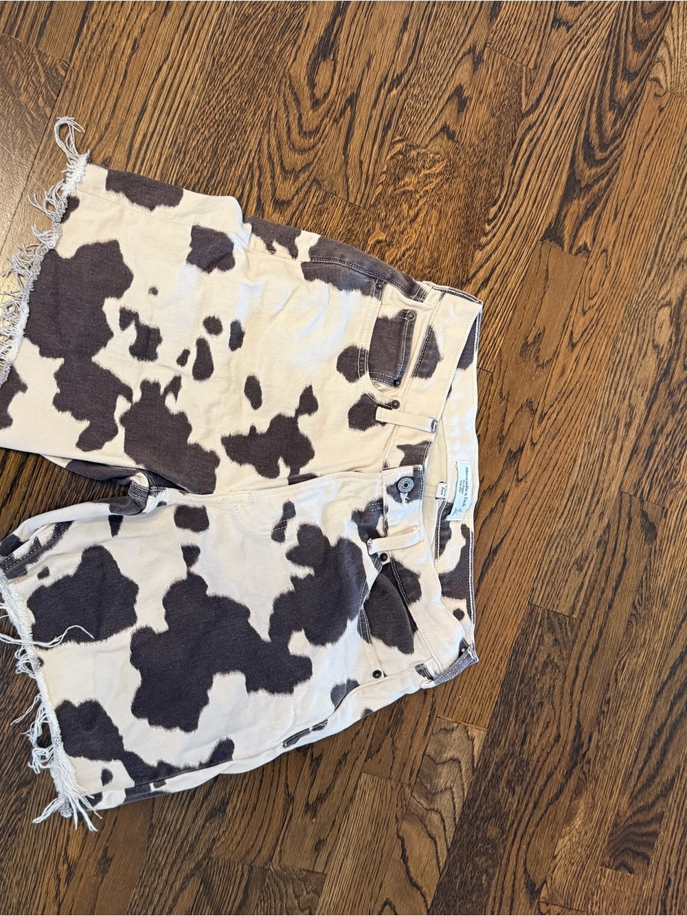 Cow Print High-Waist Denim Shorts - Cream & Dark Brown